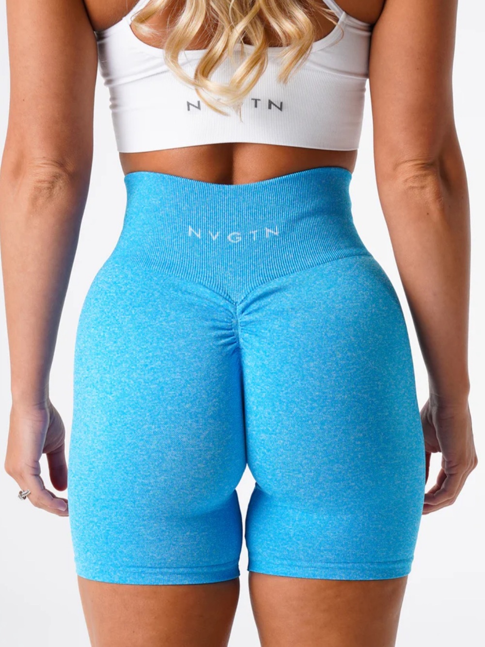 NVGTN Scrunch Seamless High-Waist Teal Blue Bike Shorts Medium